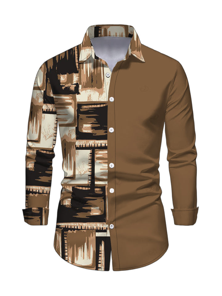 Men's Colorblock Abstract Graffiti Print Button Up Long Sleeve Shirt
