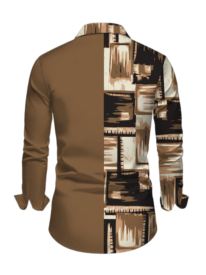 Men's Colorblock Abstract Graffiti Print Button Up Long Sleeve Shirt