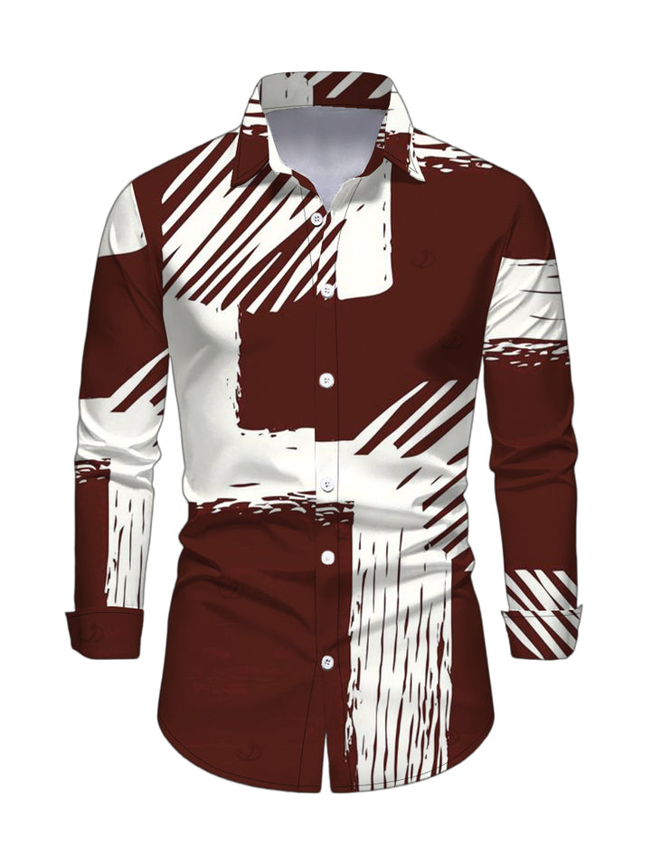 Men's Colorblock Abstract Brushstroke Graffiti Print Button Up Long Sleeve Shirt