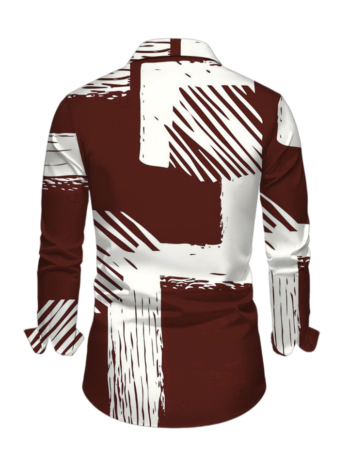 Men's Colorblock Abstract Brushstroke Graffiti Print Button Up Long Sleeve Shirt