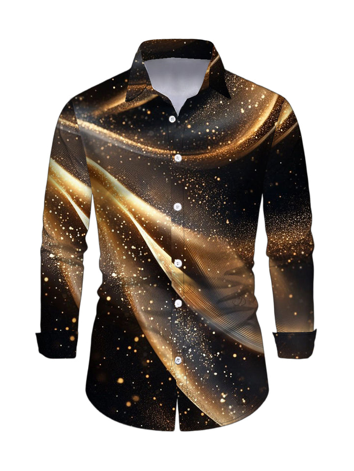 Men's Starry Galaxy Print Button Up Long Sleeve Party Shirt