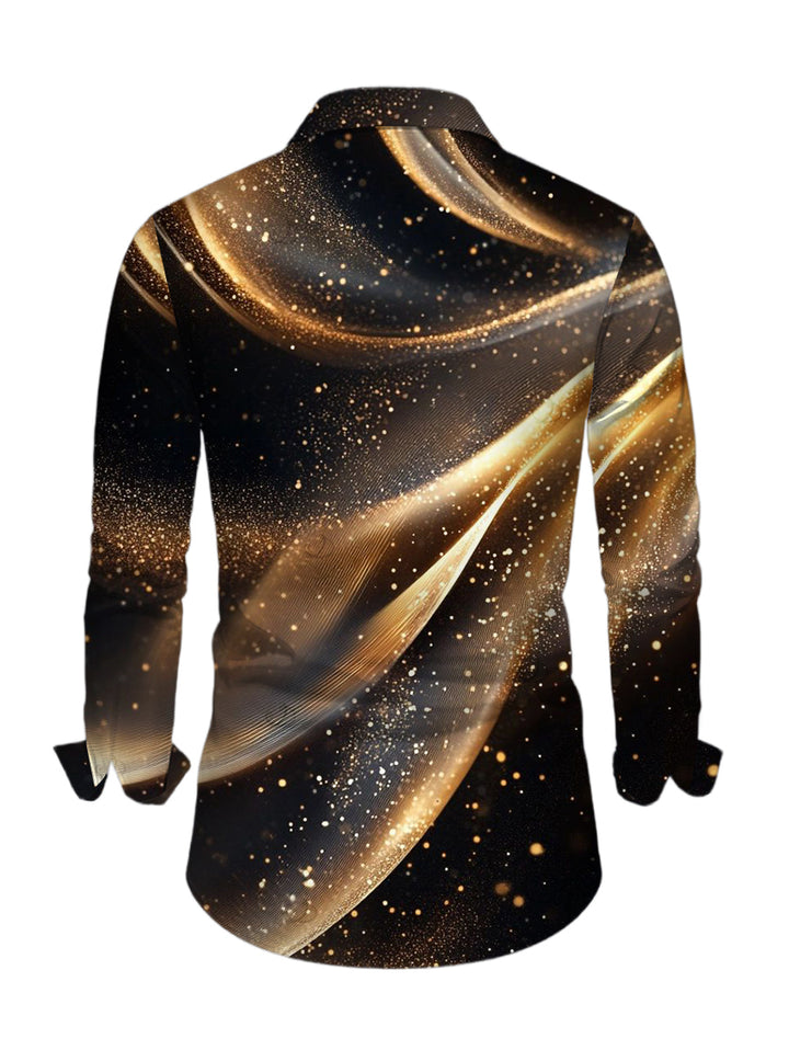 Men's Starry Galaxy Print Button Up Long Sleeve Party Shirt