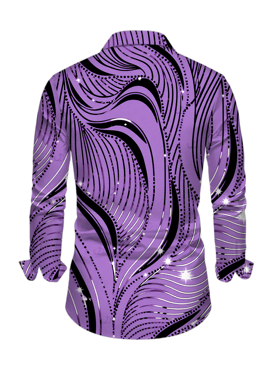 Men's Wave Line Rhinestone Print Button Up Long Sleeve Shirt