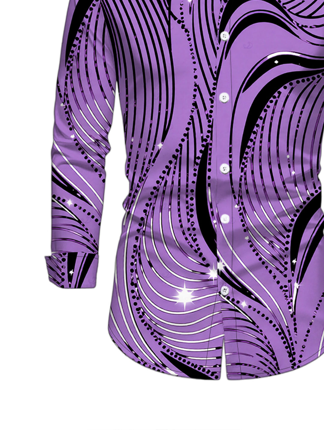 Men's Wave Line Rhinestone Print Button Up Long Sleeve Shirt