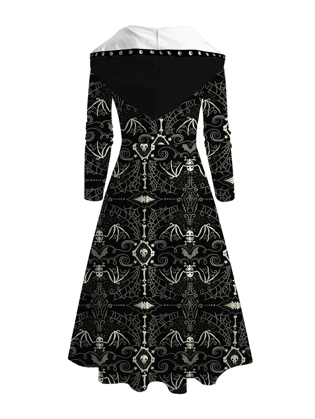 Gothic Bat & Skull Print Lace Up High Low Hoodie Dress