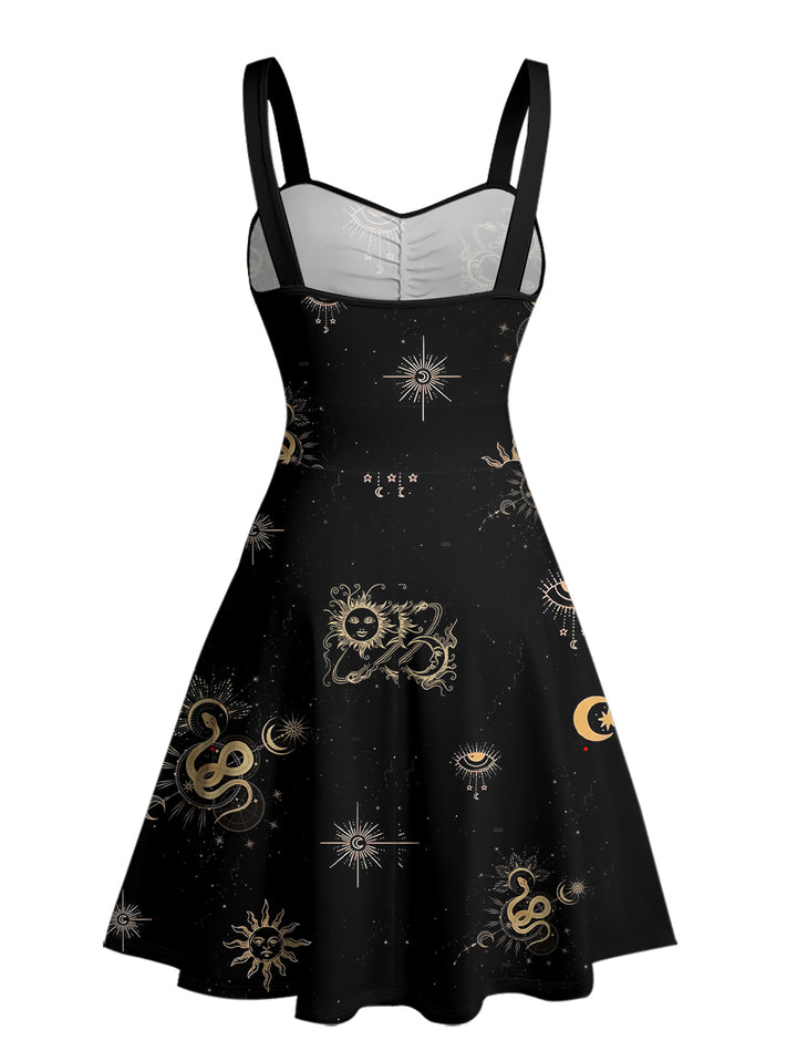 Witchy Snake & Glaxy Print Ruched Bust Mini Dress