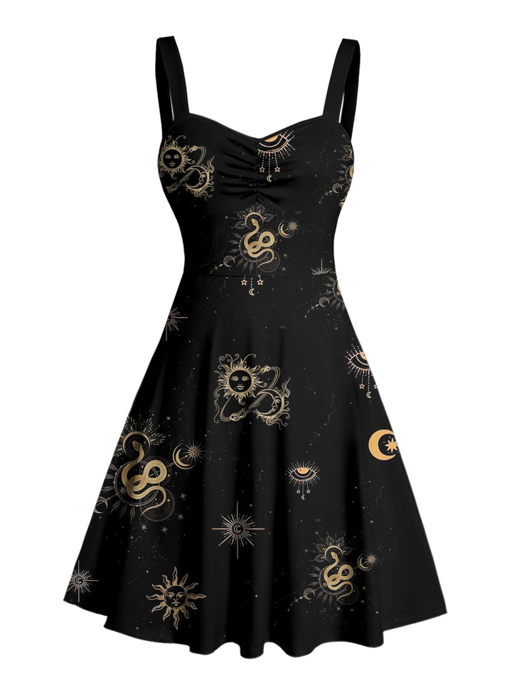 Witchy Snake & Glaxy Print Ruched Bust Mini Dress
