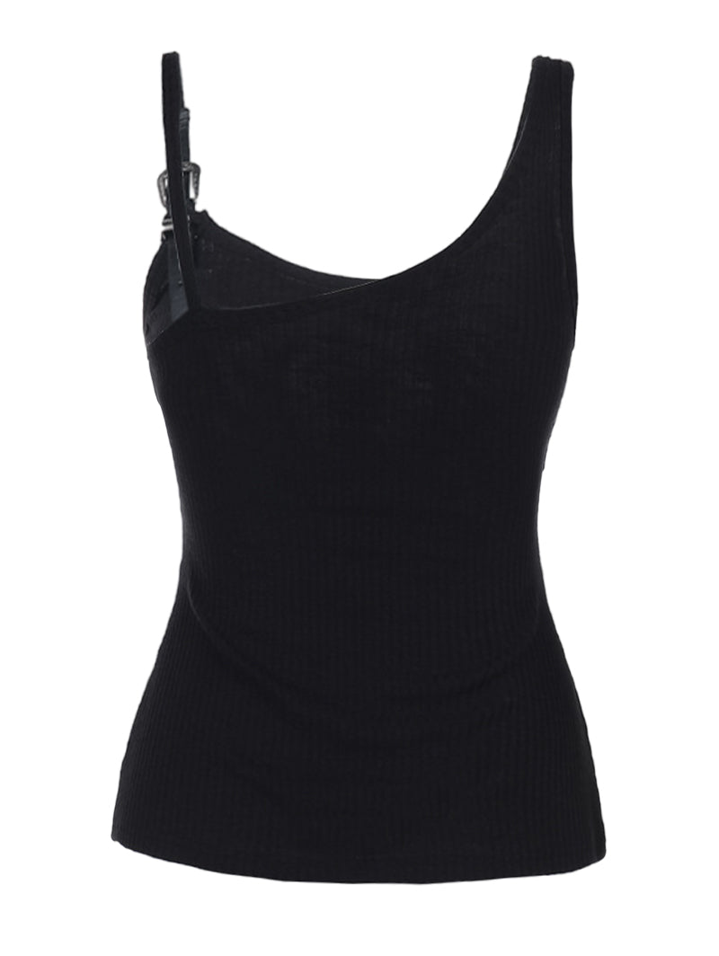 Dark Aesthetic Skull & Wing Print Buckle Strap Camisole Top