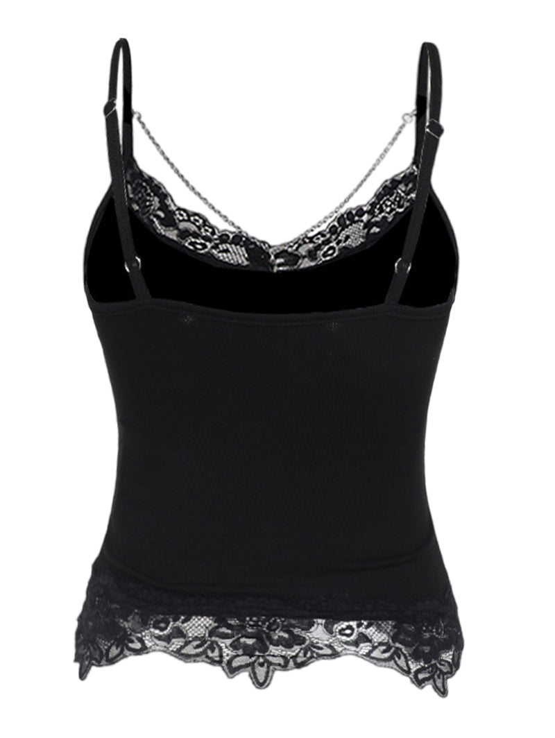 Bat & Letter Print Black Chain & Cross Tank Top