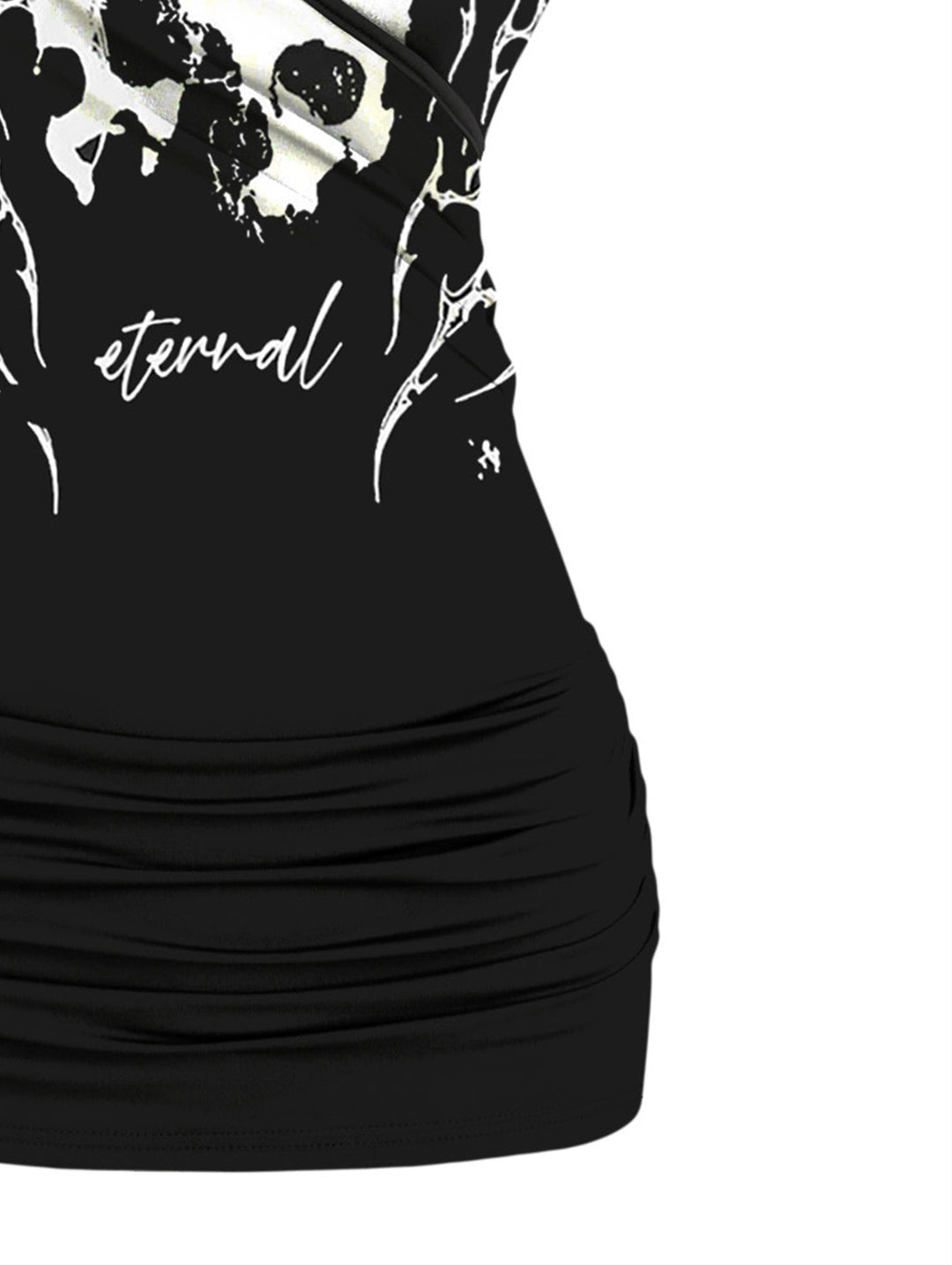 Gothic Butterfly Lace Ruched Surplice Tank Top - Skull Eternal Pattern