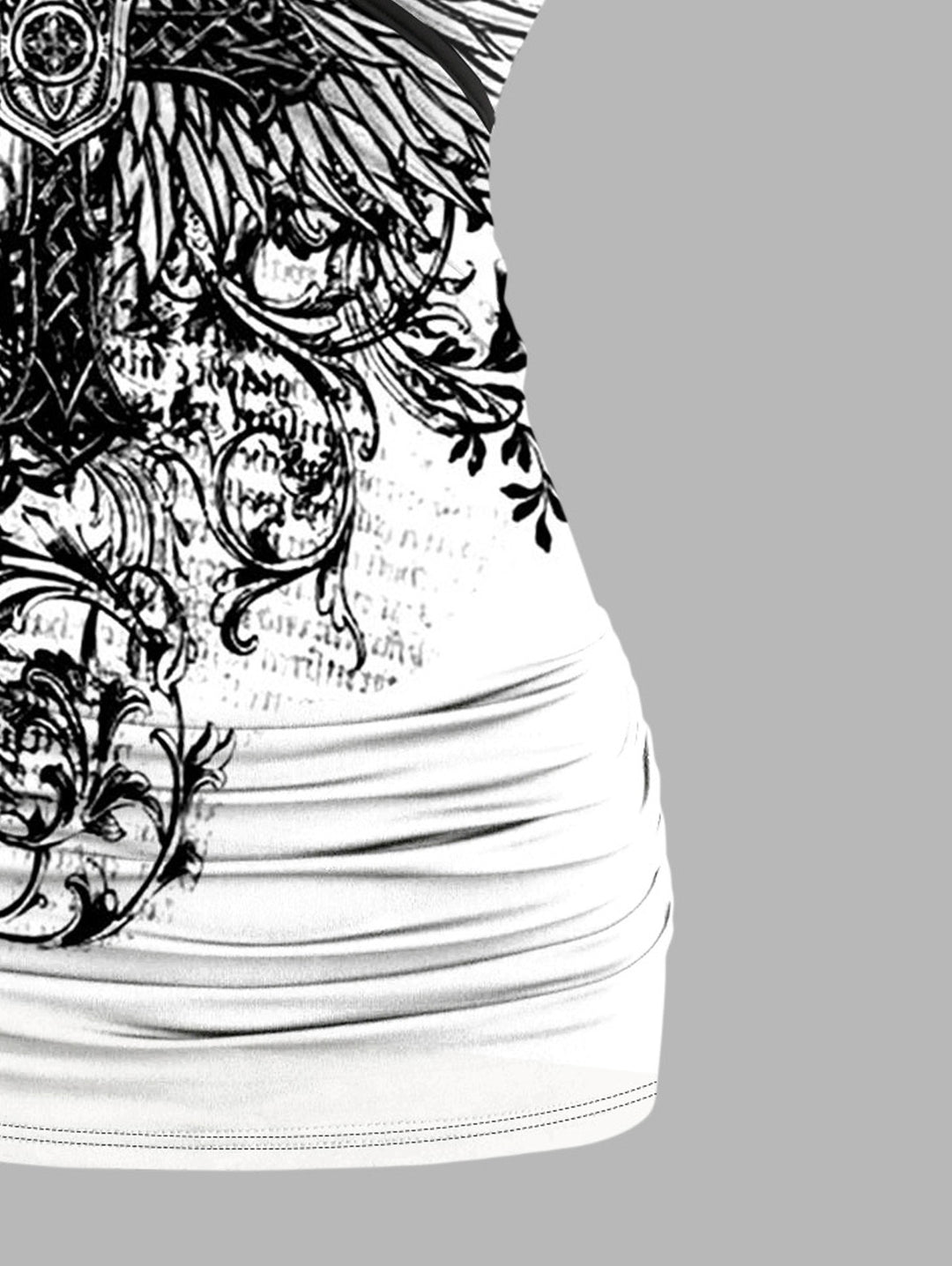 Gothic Butterfly Lace Ruched Surplice Tank Top - Cross & Wings Pattern