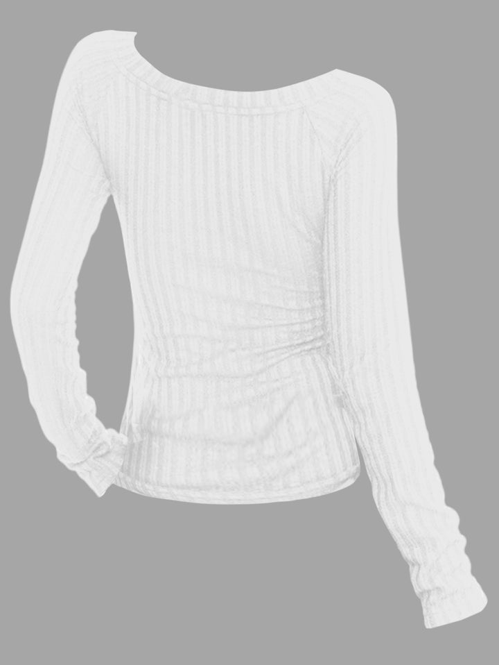 Gothic V-neck Ribbed Wings & Cross Printed Long-sleeve T-shirt