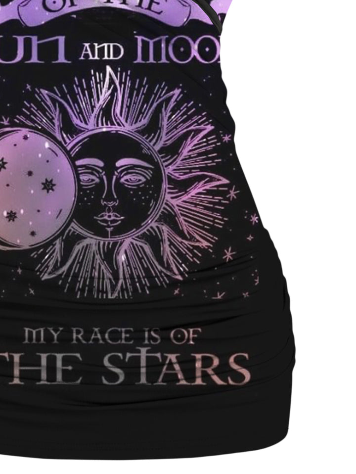 Gothic Butterfly Lace Ruched Surplice Tank Top - Sun & Moon Pattern