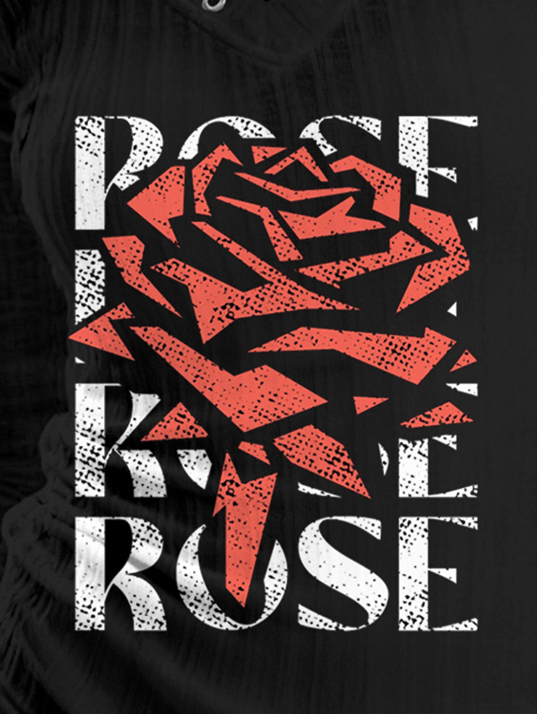 Black Rivet V-Neck Long-Sleeve T-Shirt Rose Letter Distressed Print Retro Trendy Slim-Fit Top