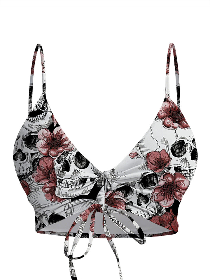 Gothic Skull & Rose Print Cami Top & Black Shorts Two-Piece Set
