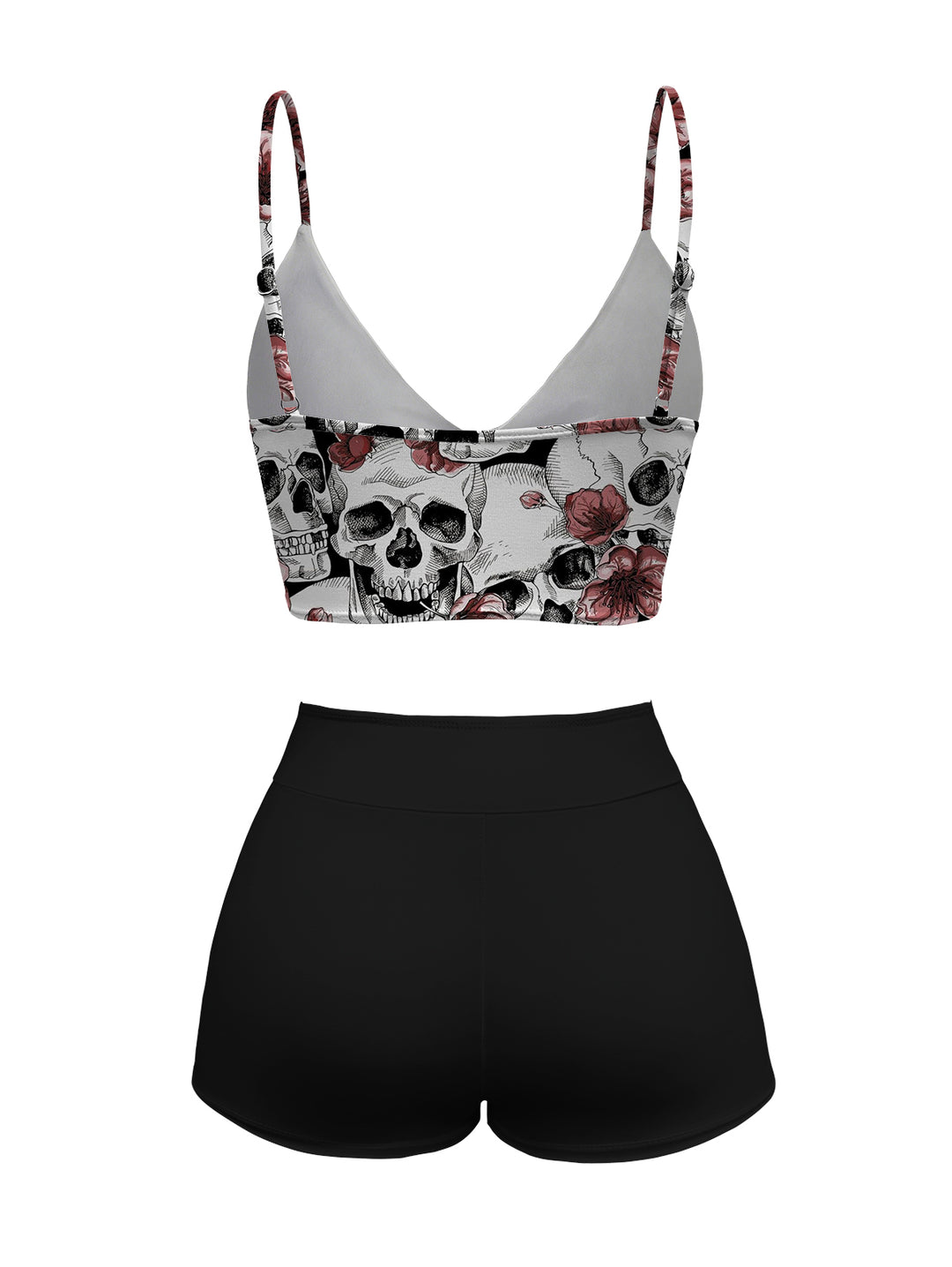 Gothic Skull & Rose Print Cami Top & Black Shorts Two-Piece Set
