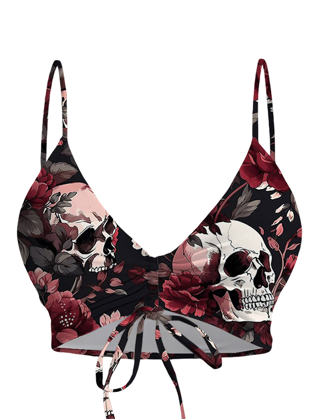 Goth Skull  Red Rose Pattern Cami Top & Shorts Tankini Two-Piece
