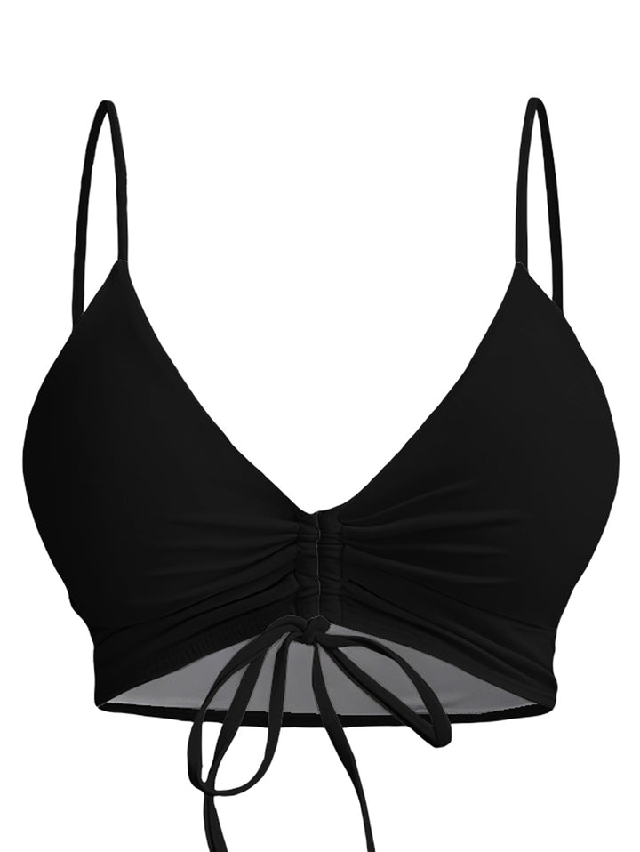 Gothic Black Drawstring Cami Top & Blue Skull Floral Print Tankini Swimsuit