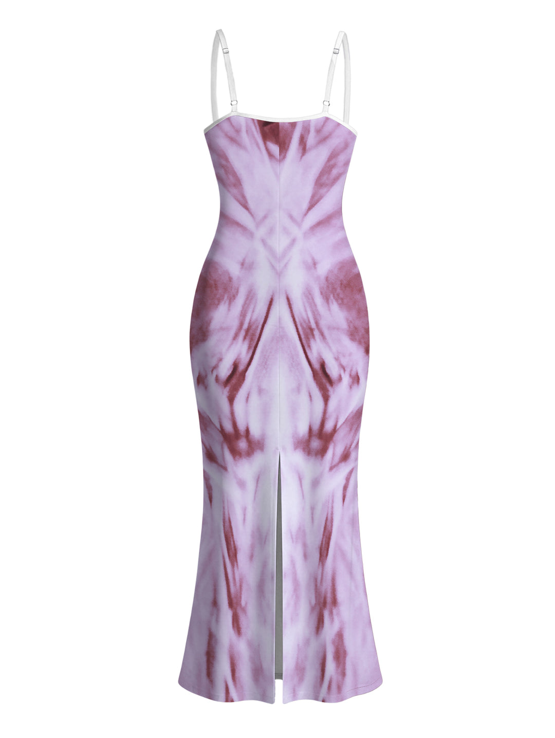 Soft Pink Burgundy Marble Fluid Print Spaghetti Strap Bodycon Mermaid Maxi Dress