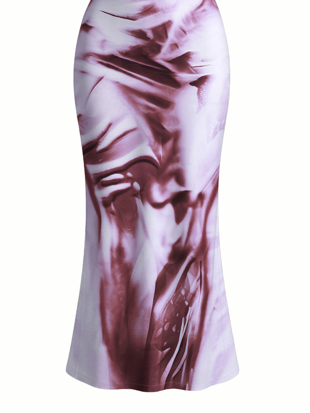 Soft Pink Burgundy Marble Fluid Print Spaghetti Strap Bodycon Mermaid Maxi Dress