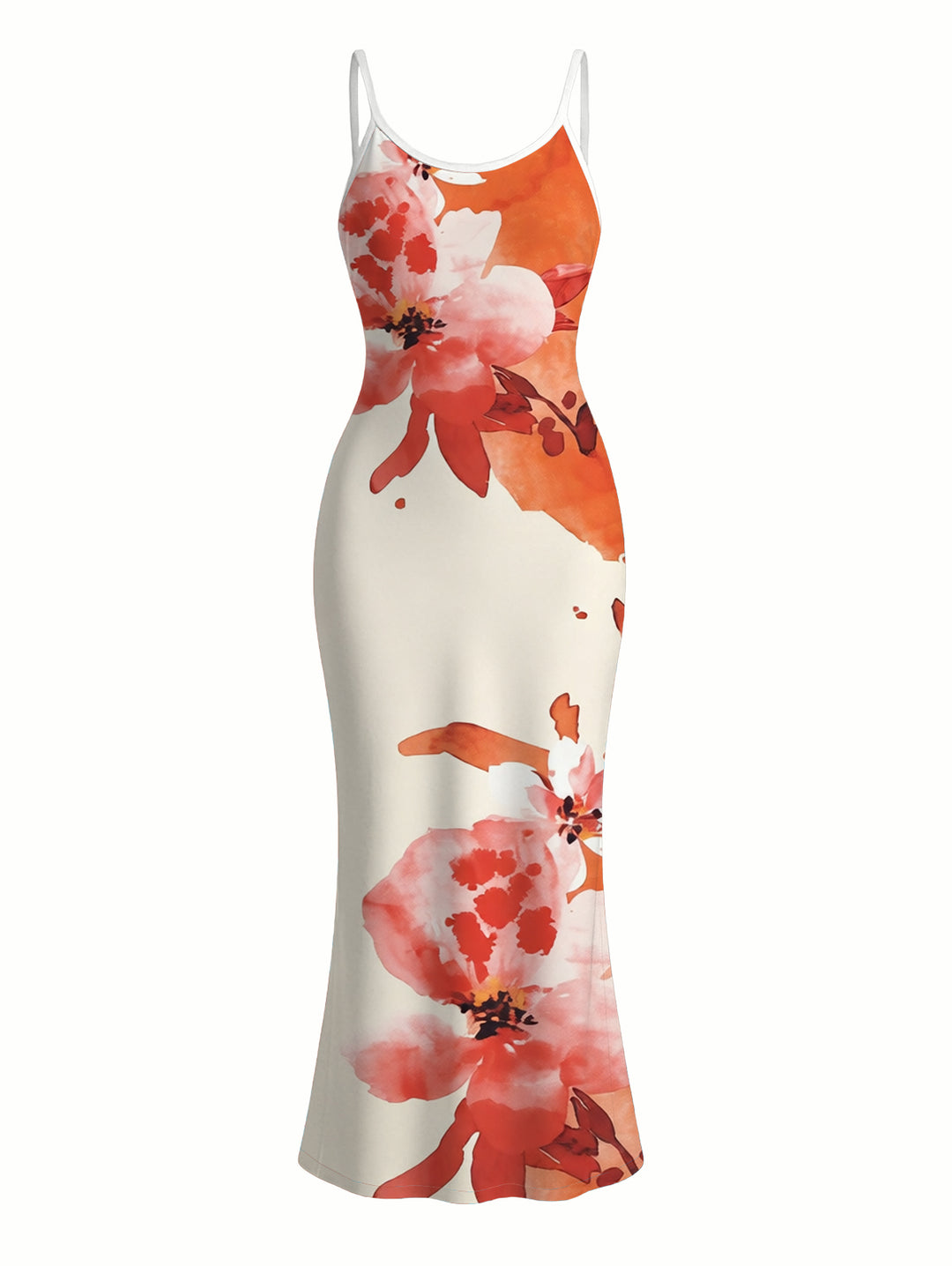 Vacation Dress Ink Painting Flower Print Spaghetti Strap Maxi Bodycon Dress