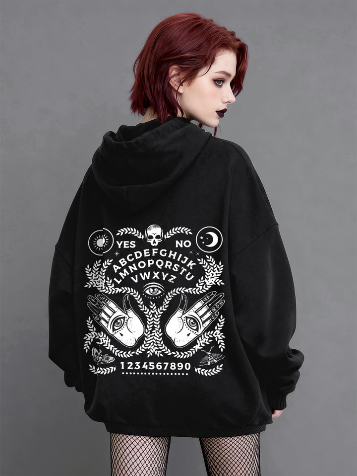 Gothic Oversized Hoodie-Eye on Palm Print Long Sleeve Hooded Sweatshirt