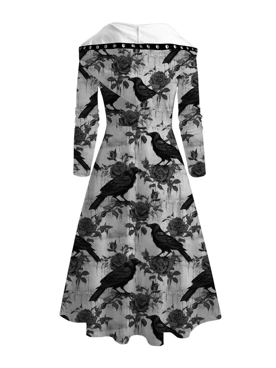 Gothic Rose & Crow Print Lace Up High Low Hoodie Dress
