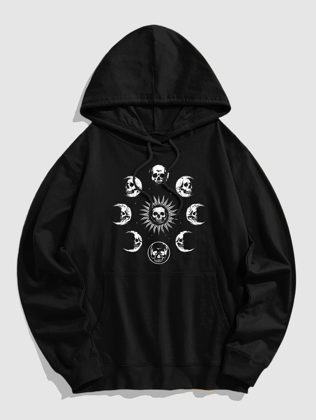 Gothic Oversized Hoodie-Lunar & Skull Print Long Sleeve Hooded Sweatshirt