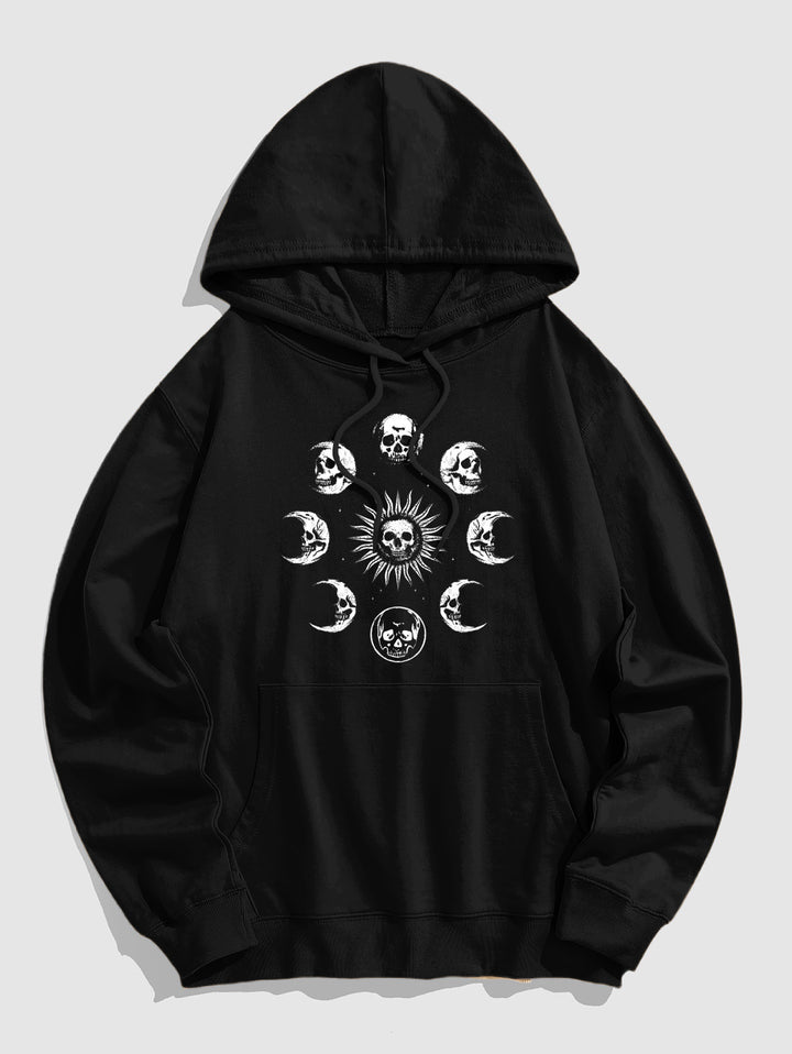 Gothic Oversized Hoodie-Lunar & Skull Print Long Sleeve Hooded Sweatshirt
