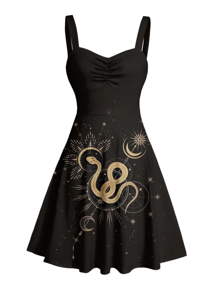 Witchy Golden Snake Print Ruched Bust Mini Dress