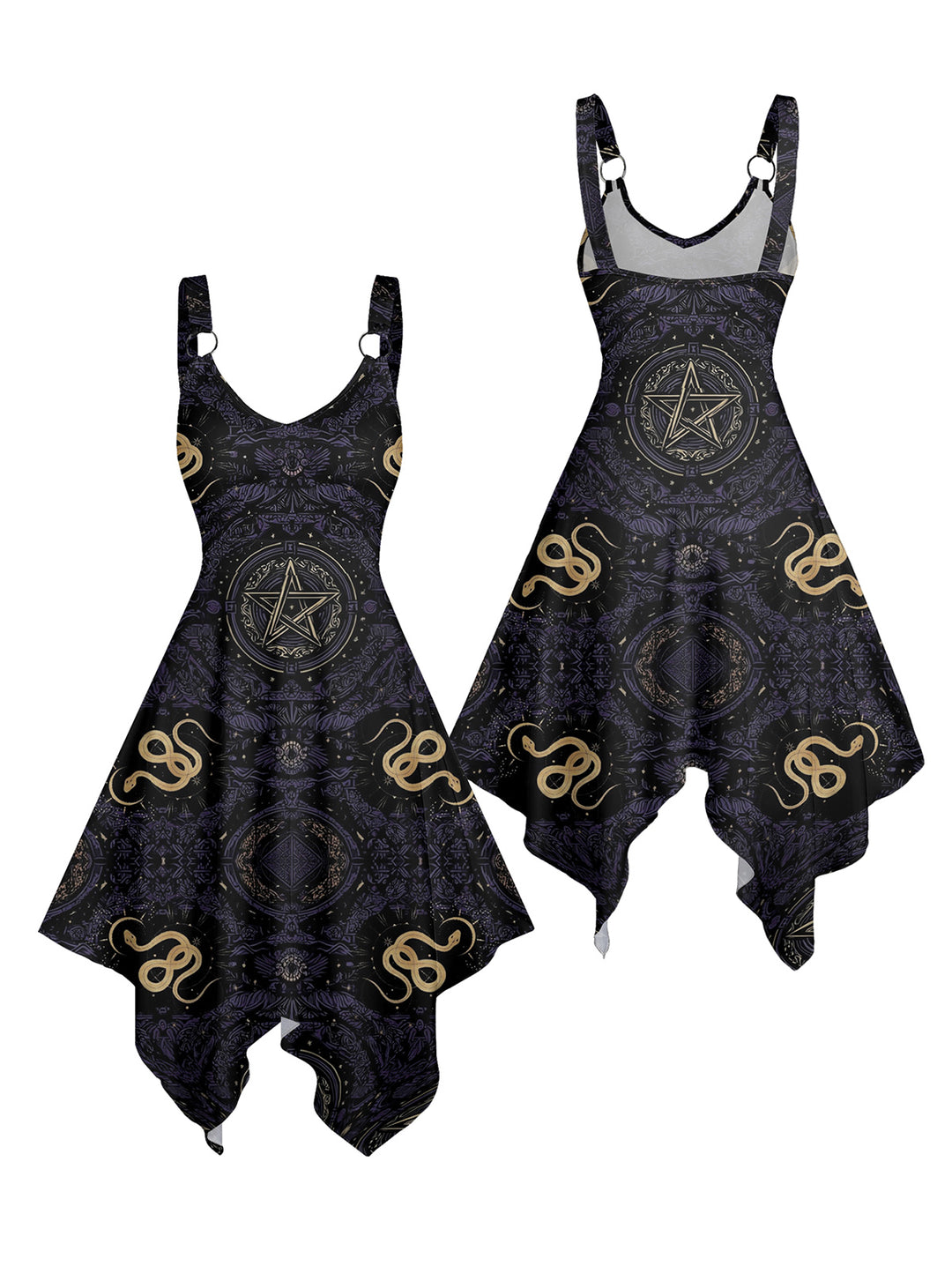 Witchy Tarot Galaxy Snake Print Asymmetrical Hem Cami Dress