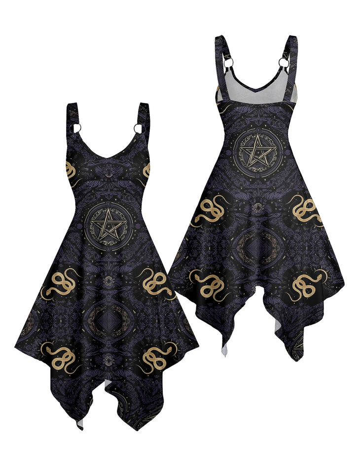 Witchy Tarot Galaxy Snake Print Asymmetrical Hem Cami Dress