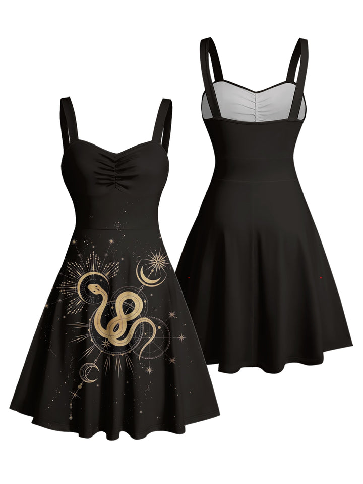 Witchy Golden Snake Print Ruched Bust Mini Dress
