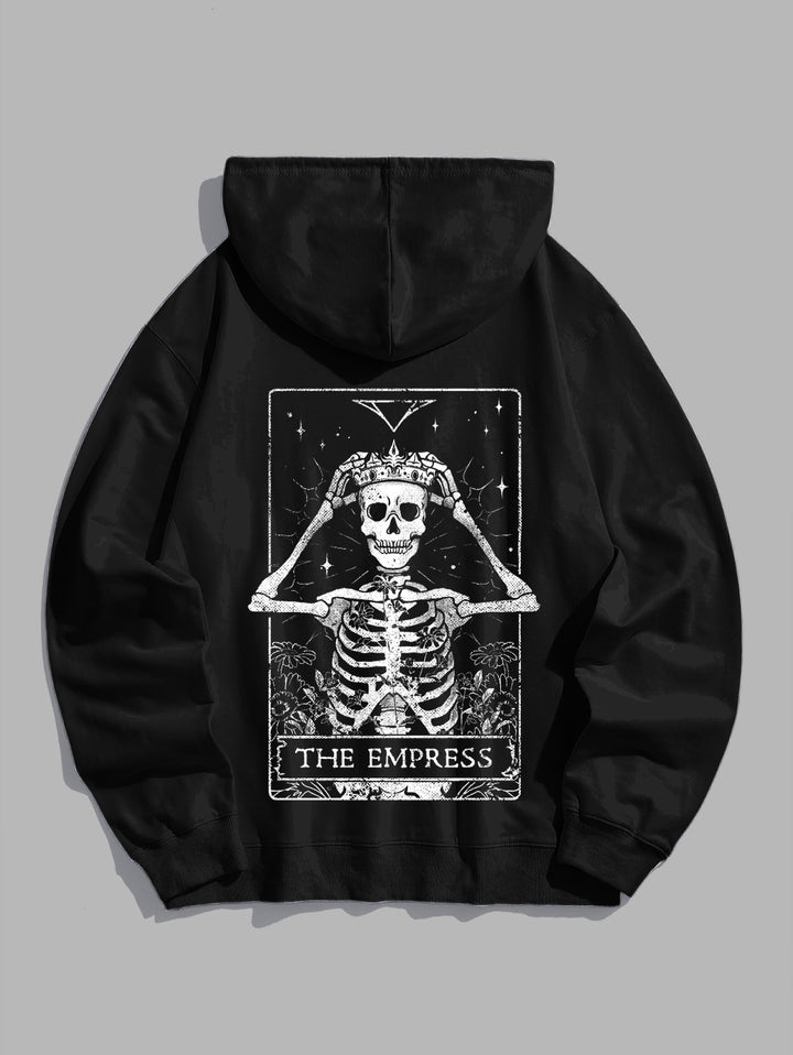 Gothic Oversized Hoodie-Tarot Skeleton Print Long Sleeve Hooded Sweatshirt