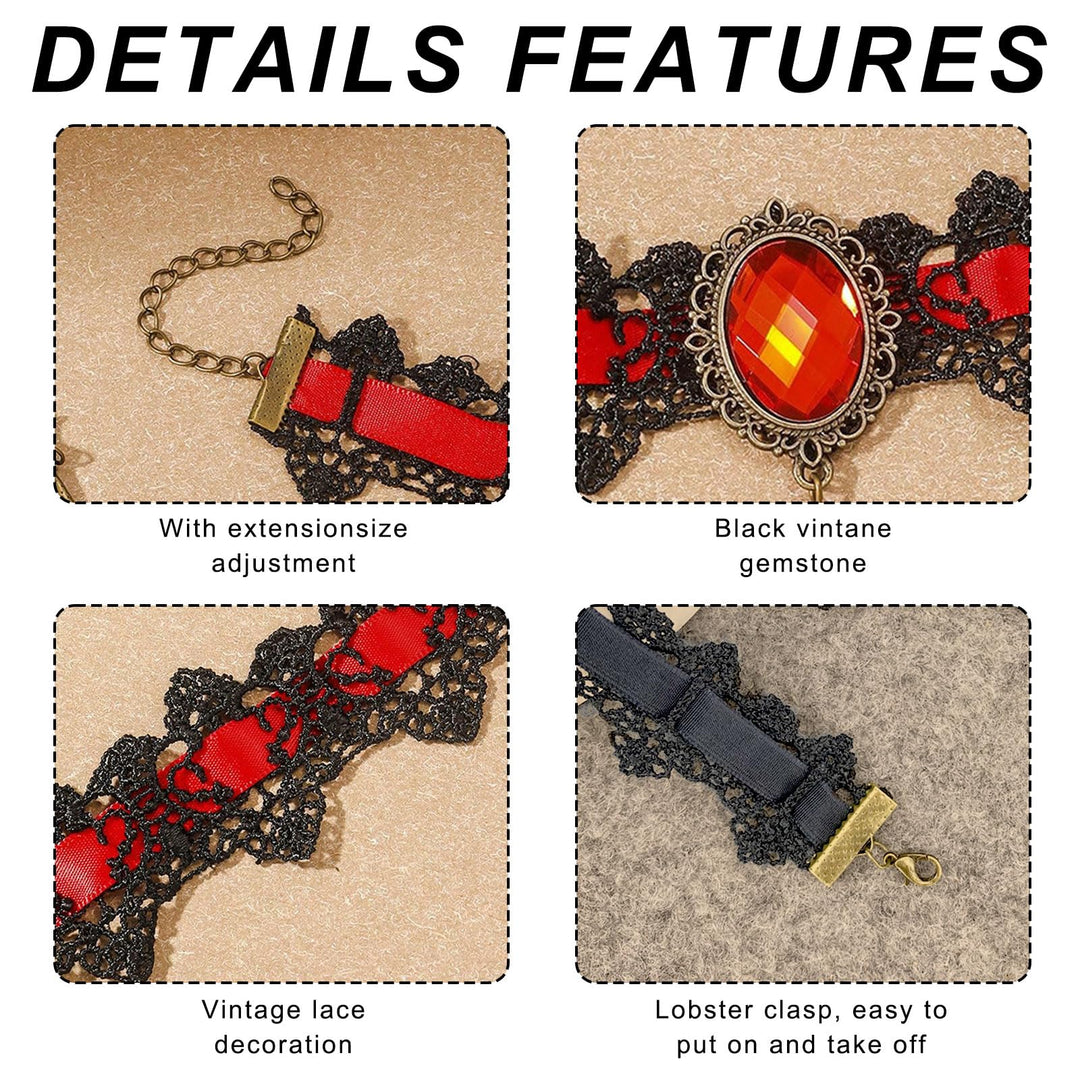 Gothic Choker Lace Colorblock Artificial Crystal Pendant Punk Necklace