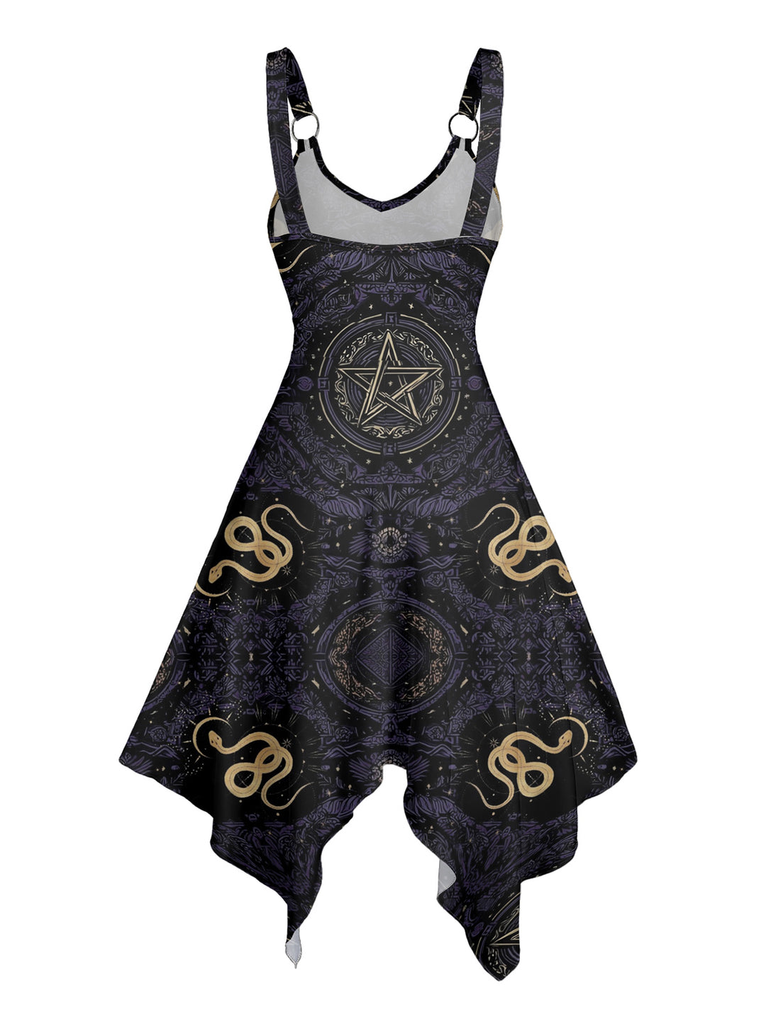 Witchy Tarot Galaxy Snake Print Asymmetrical Hem Cami Dress