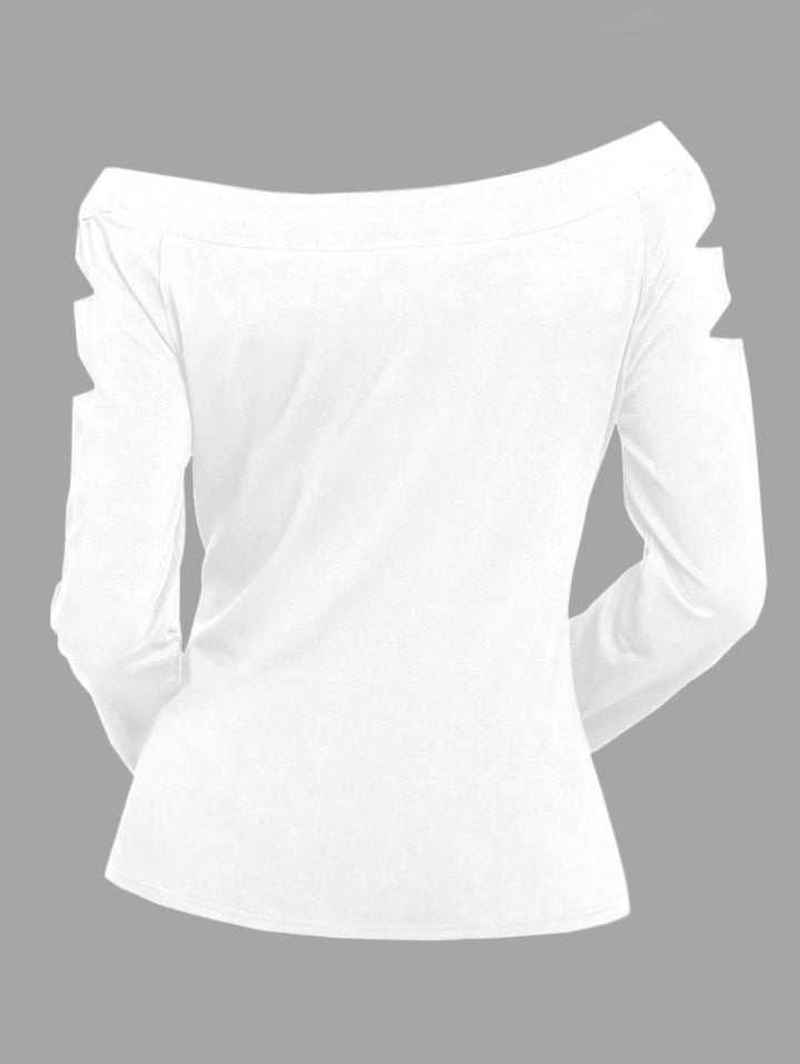 Gothic Cut-Out Shoulder Cross Chain Print Long Sleeve T Shirt
