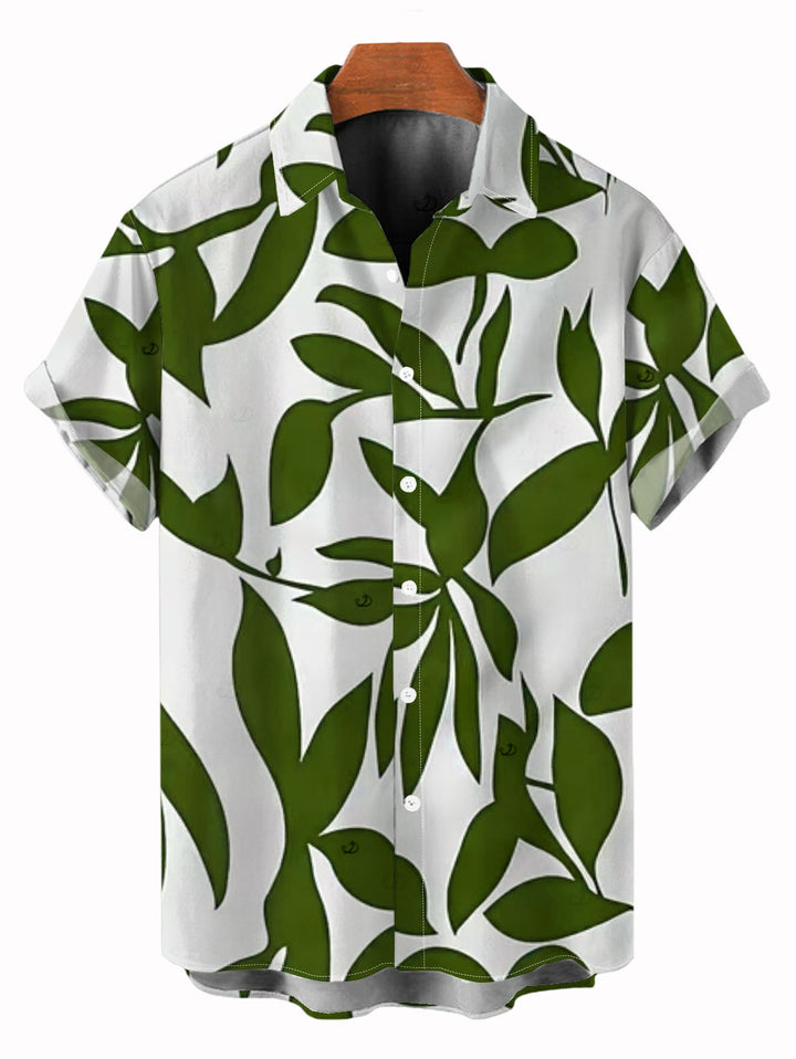 Men's Leaf Patten Button Up Vacation Shirt