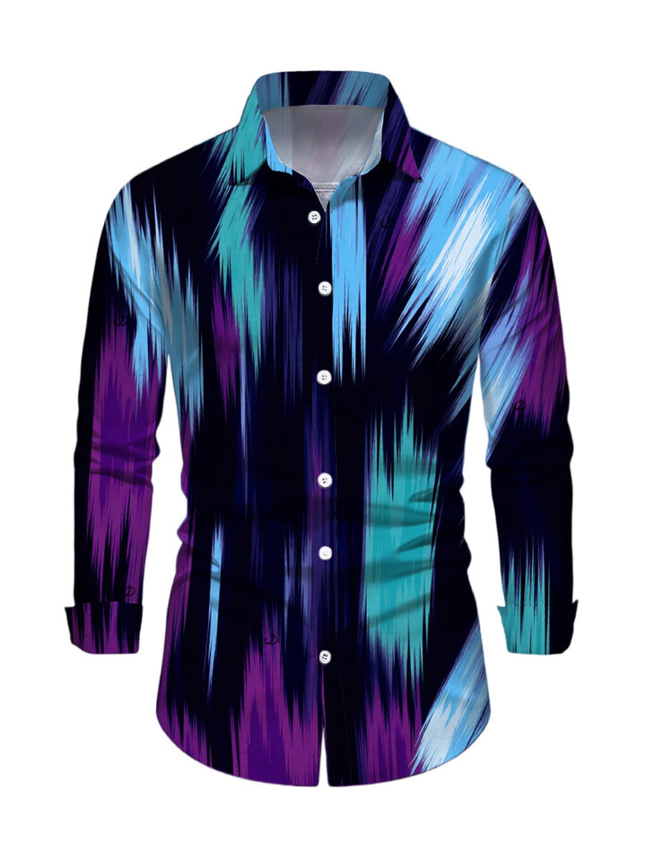 Men's Abstract Brush Stroke Print Button Up Long Sleeve Vacation Shirt
