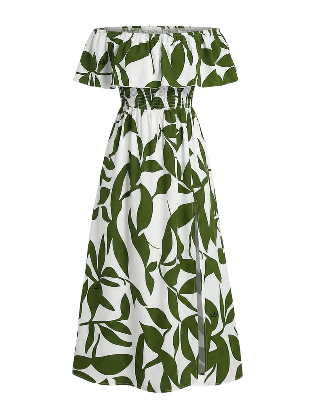 Ditsy Floral Patten Off the Shoulder Slit Vacation Dress