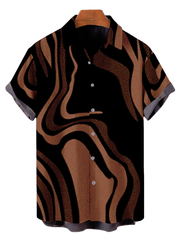 Men's Colorblock Swirl Marble Print Button Up Vacation Shirt
