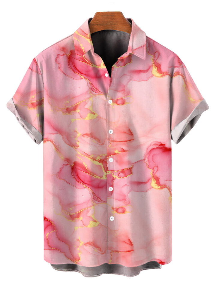 Men's Marble Fluid Swirl Tie Dye Print Button Up Vacation Shirt