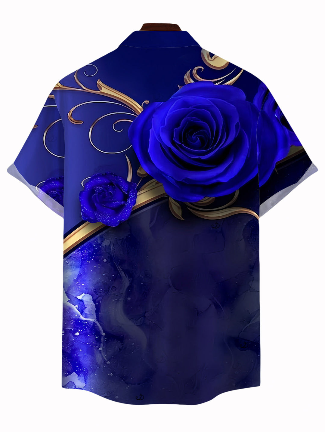 Men's Rose Floral Metallic Gold Scroll Vine Print Button Up Vacation Shirt