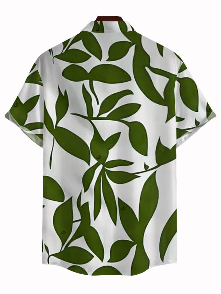 Men's Leaf Patten Button Up Vacation Shirt