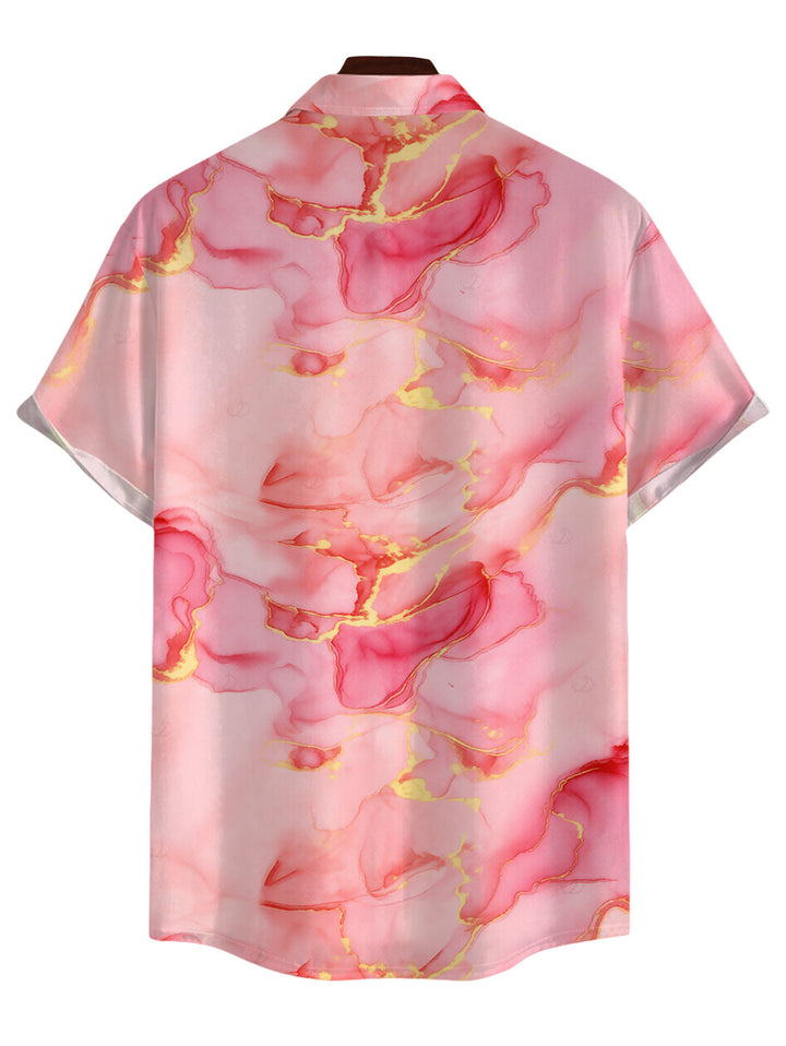 Men's Marble Fluid Swirl Tie Dye Print Button Up Vacation Shirt