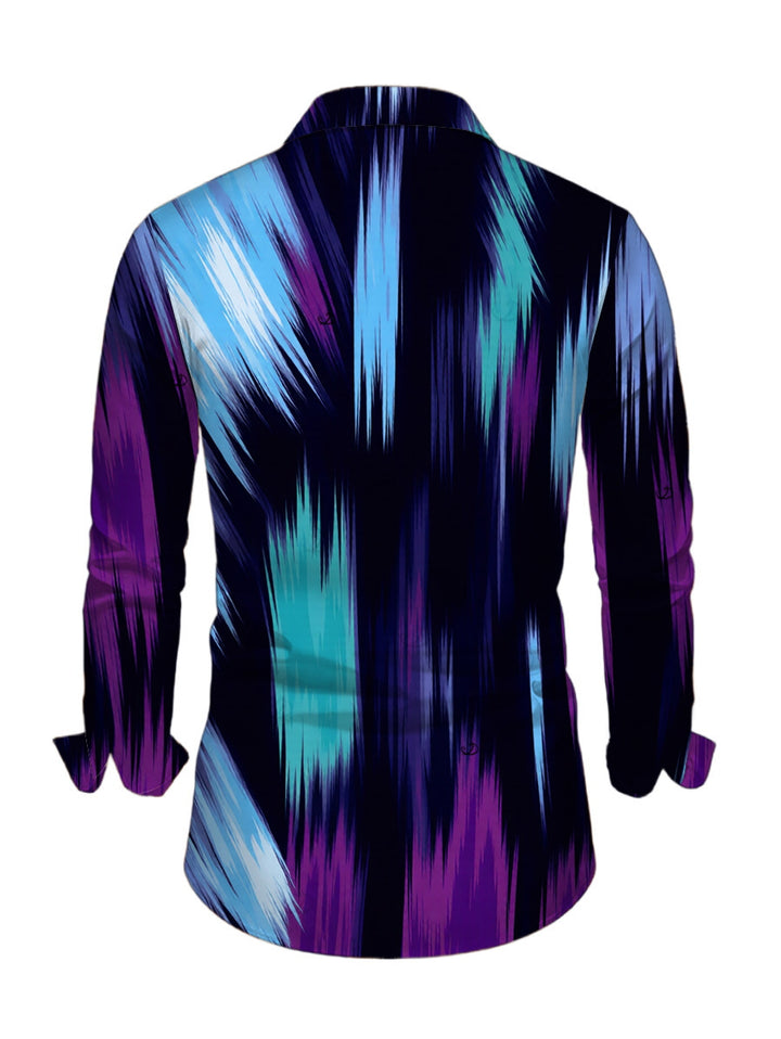 Men's Abstract Brush Stroke Print Button Up Long Sleeve Vacation Shirt