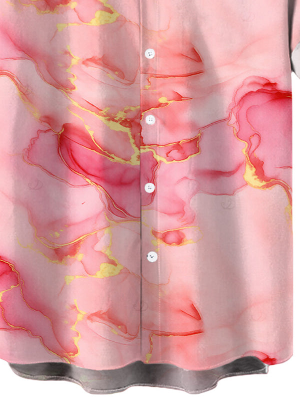Men's Marble Fluid Swirl Tie Dye Print Button Up Vacation Shirt