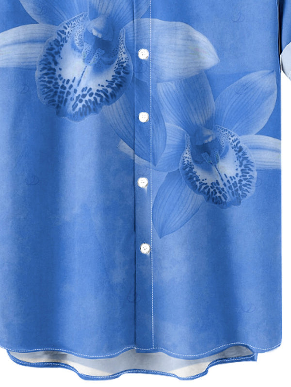 Men's Tropical Orchid Floral Print Button Up Vacation Shirt