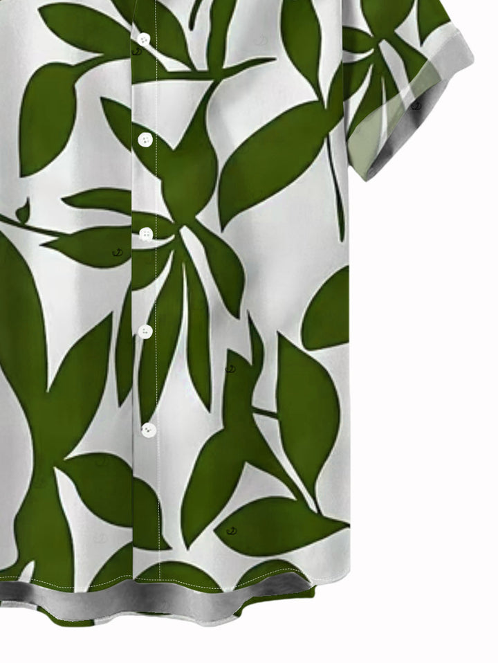 Men's Leaf Patten Button Up Vacation Shirt