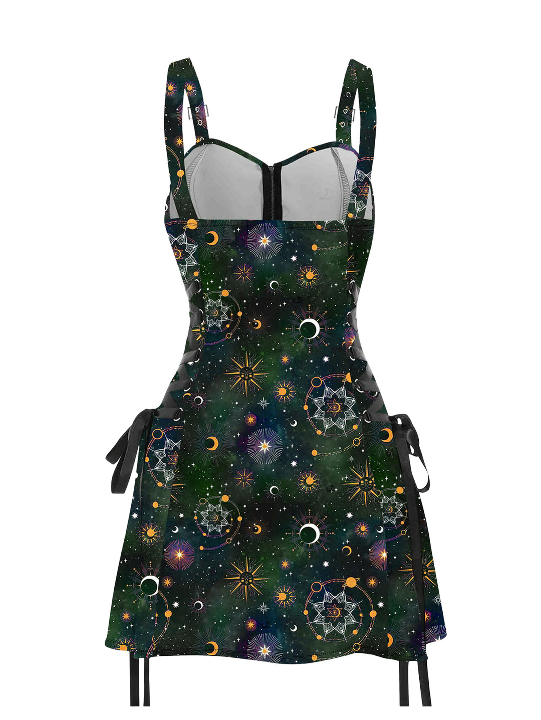 Galaxy Sun Star Print Half Zipper Lace Up Strap A Line Mini Dress